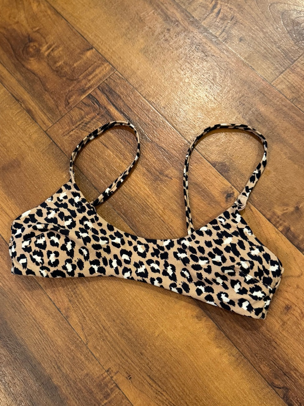 Women’s aerie Neutral Leopard Print Padded Tan Black Scoop Bikini top XS